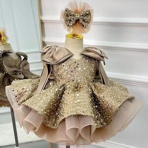 Bluqulo Fairy Tale Gold Tutu Dress For Girls – Sparkly Party Dress With Sequin